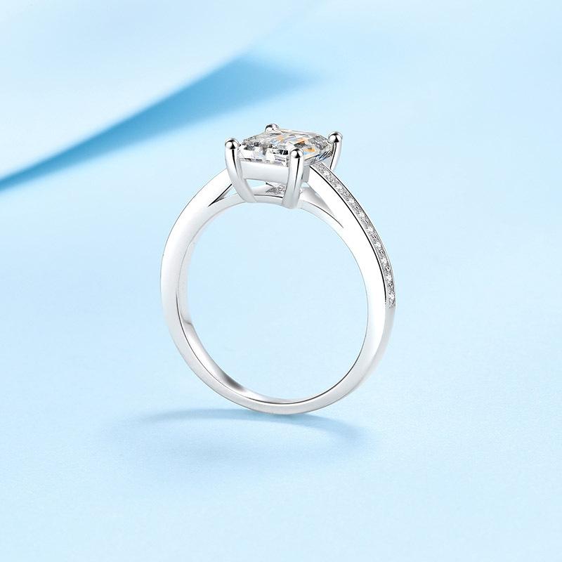 S925 Silver Ring Women's Rectangular Shaped Moissanite Radiant Emerald Cut Pt950 Platinum Plated Wedding Ring Engagement Diamond Ring