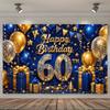 Royal Blue Gold Glitter 60th Happy Birthday Photography Backdrop Balloon Gift Box Confetti 60 Years Adult Birthday Party