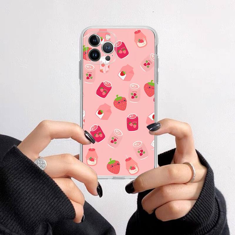 FHNBLJ Summer Strawberry Phone Case For iPhone 13 14 Pro Max XS XR 12 11 Pro 13 Mini 6 7 8 Plus Clear Back Cover Capa