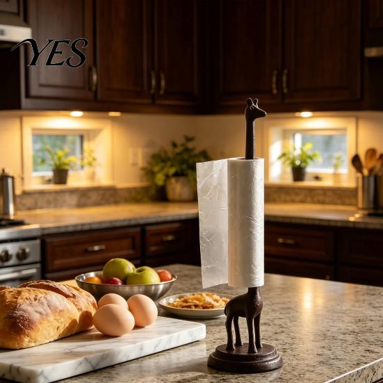 Rustic Paper Towel Rack Holder, Multi-Purpose Storage Stand for Kitchen Rolls Plastic Wrap And Paper, Weighted Base Holder Retro Cast Iron Napkin with