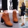 European Ladies Shoes PU High Heels Boots Fast Delivery New Spring Winter Women Pumps Boots High Quality Lace-up
