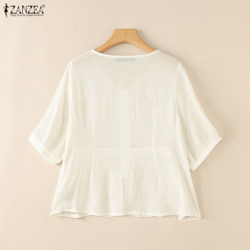 ZANZEA Женская повседневная летняя блузка с V-образным вырезом и коротким рукавом