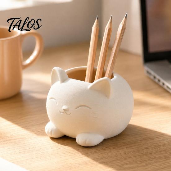 Молочно-белый Кот Декор 3D Печатное Украшение, Держатель для Цветов и Кистей для Макияжа, Дизайн, Милый Горшок для Растений Устойчивое Основание Декоративный Горшок, для Офисного Стола Дома