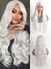White Long Wig for Women 28 Inch Curly Wig Wavy Bangs Wig for Cosplay Party Halloween Christmas Daily Use