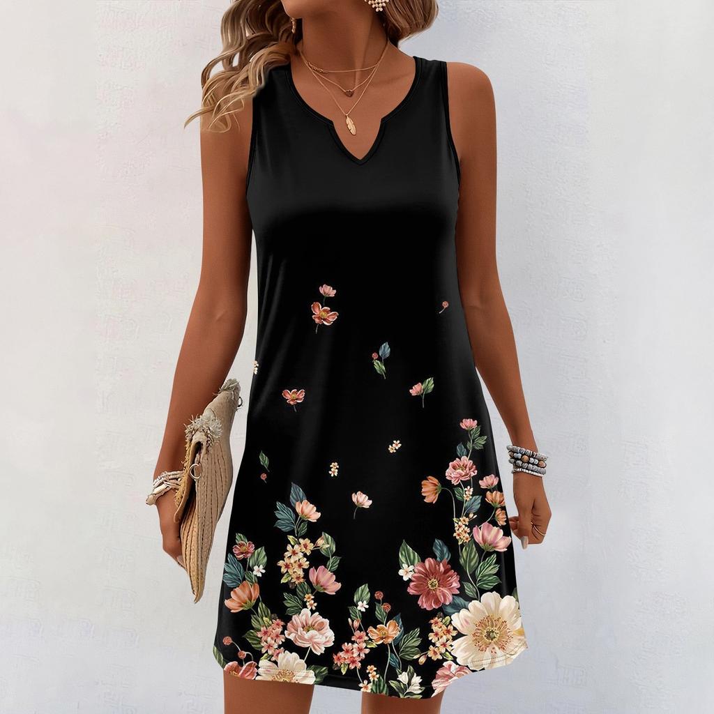 Женские летние платья с V-образным вырезом и принтом без рукавов Сарафан Повседневное платье