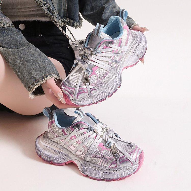 Кожаная версия~ кроссовки на толстой подошве с эффектом увеличения роста, в стиле «папины кроссовки-пауки», новинка 2025 года, универсальные, модные, повседневные спортивные туфли