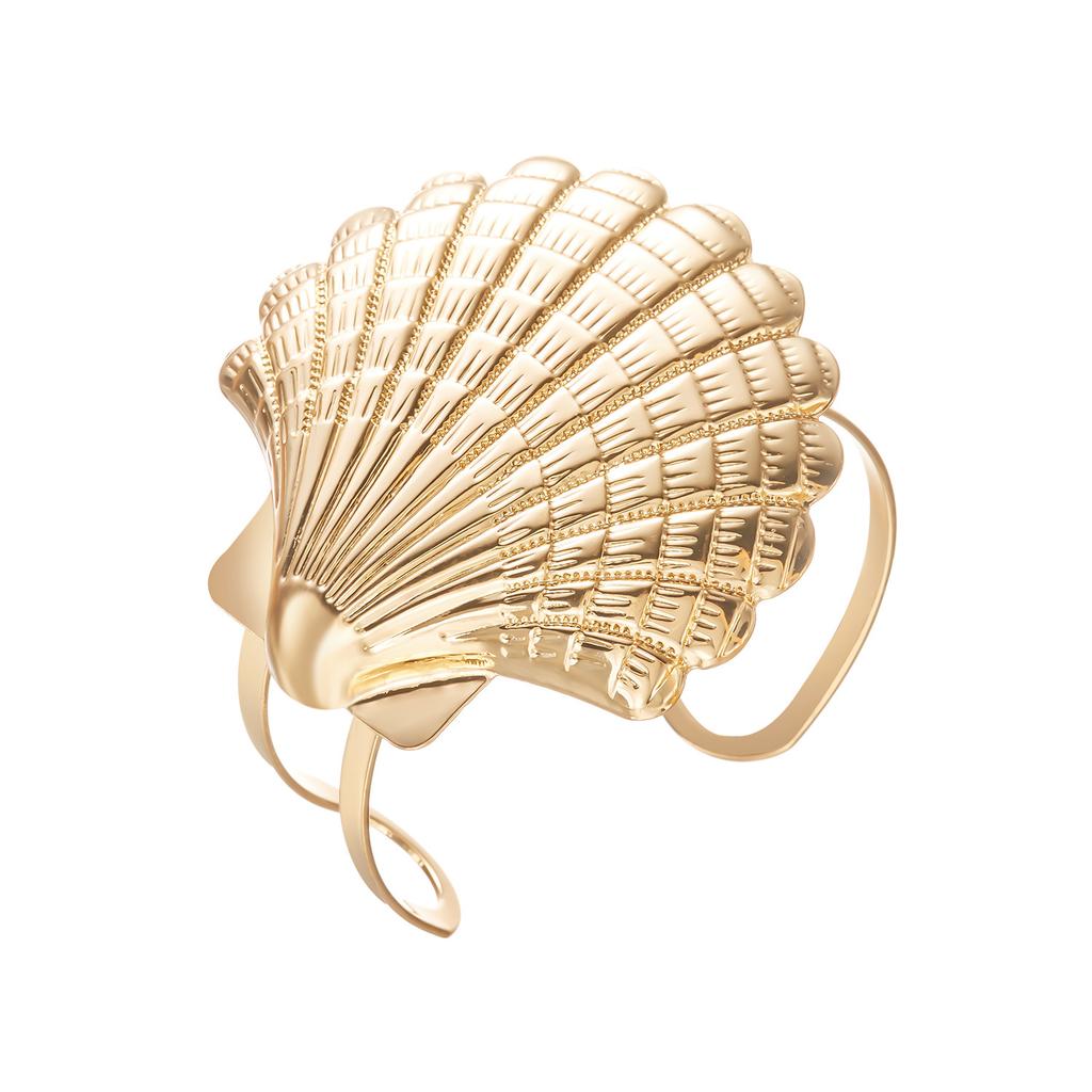 Dainty Bohemian Seashell Upper Arm Cuff Bracelet for Women Elegant Gold Plated Adjustable Open Bracelet Summer Jewelry Gift