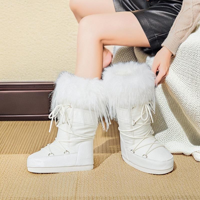 Moon MOOON зимние ботинки-луноходы на толстой подошве с внутренней высотой, женские 2025, зимние утепленные теплые водонепроницаемые хлопковые ботинки, нескользящие, с мехом на голенище