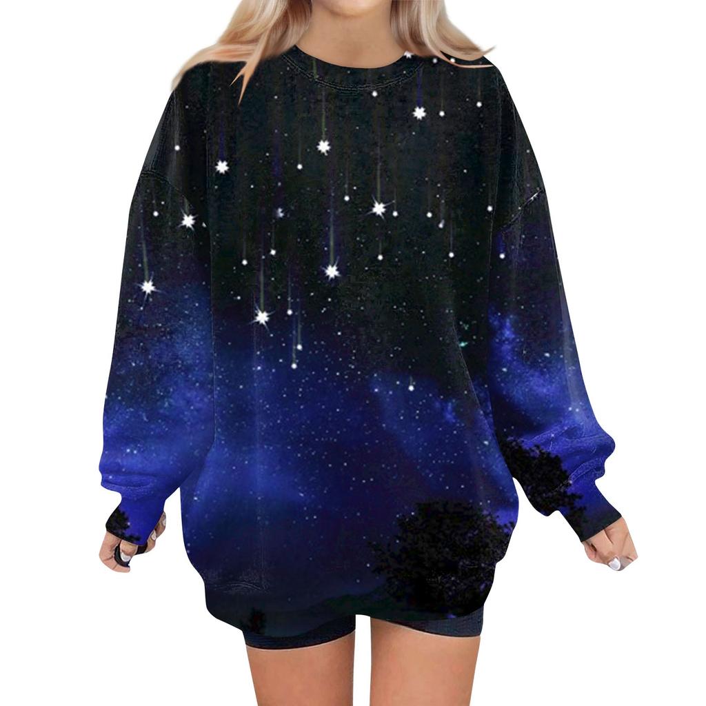 Women's Crew-neck Long-sleeved Pullover Christmas Print Top Hoodie