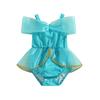 Baby Girls Summer Casual Tutu Romper Blue Short Sleeve Off Shoulder Tulle Romper