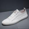 Весна-лето натуральная кожа черно-белые туфли мужские повседневные туфли без застежек мягкие плоские фирменные туфли из коровьей кожи крутая уличная обувь для молодых мужчин