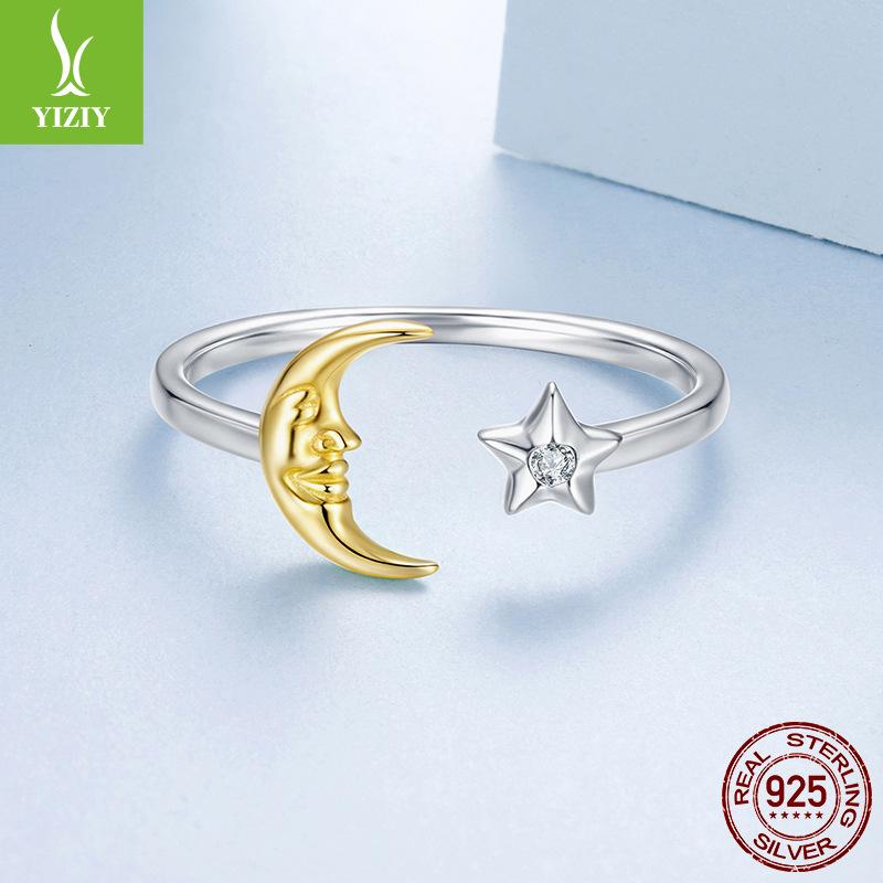 Блестящая звезда и луна открытое кольцо женское нишевое легкое роскошное кольцо из стерлингового серебра S925 ювелирные изделия