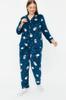 Women's Plus Size Pajama Set Petrol Penguin Patterned Shirt Collar Knitted Pajama Set