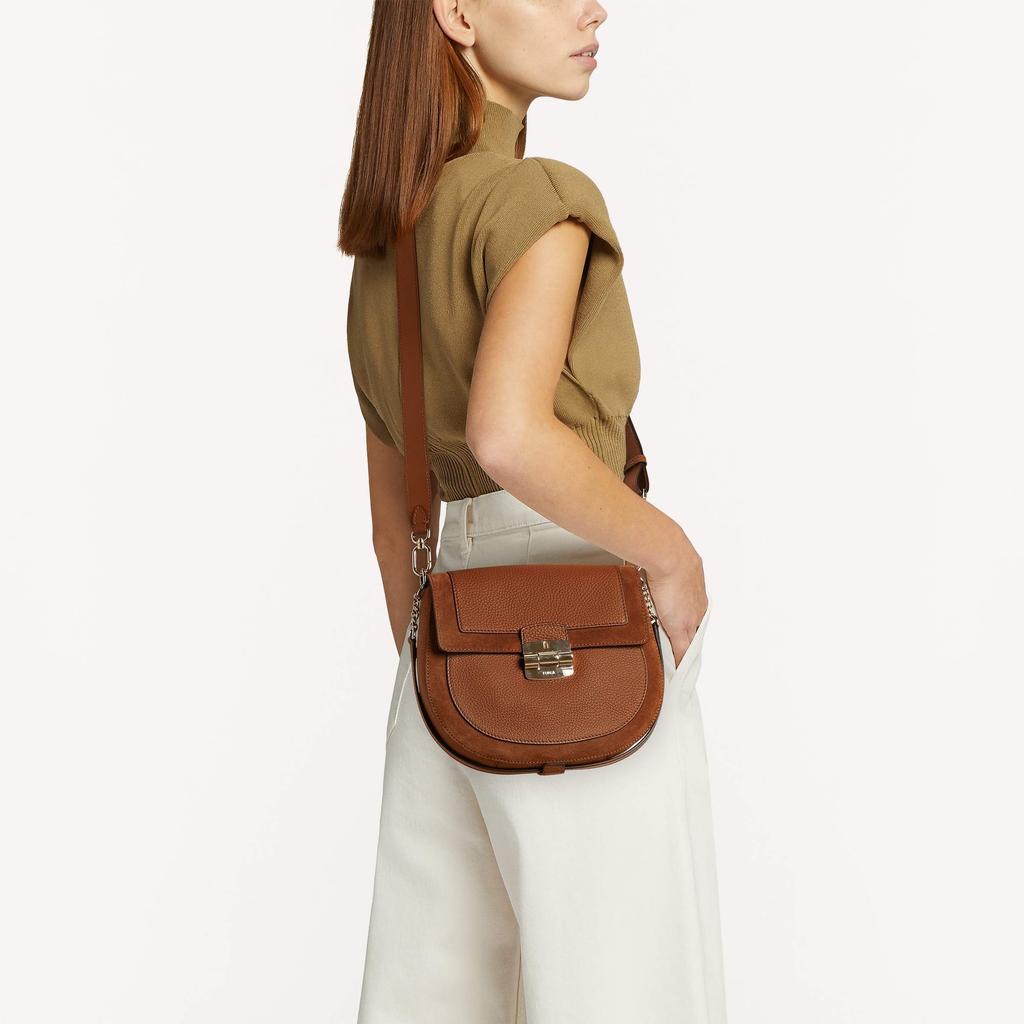 Furla Club 2 Grain Calfskin Saddle Bag, Crossbody Bag, Shoulder Bag Small Women's Brown WB00525-BX0390-03B00