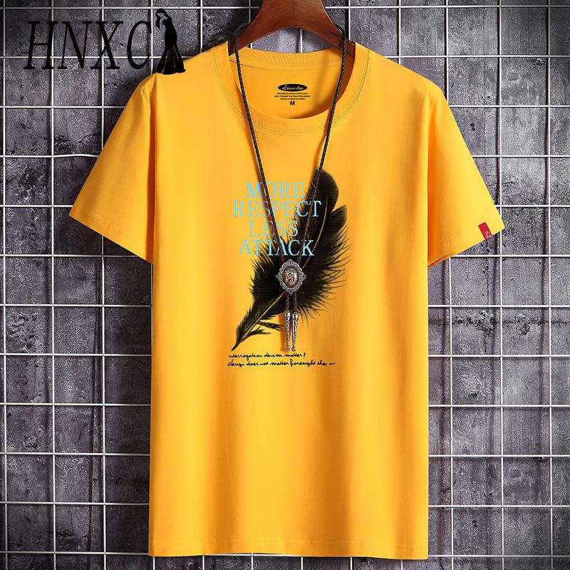 HNXC Cotton Short Sleeve T-shirt Men's Fashion Loose Half Sleeve Shirt Printed Compassionate Shirt