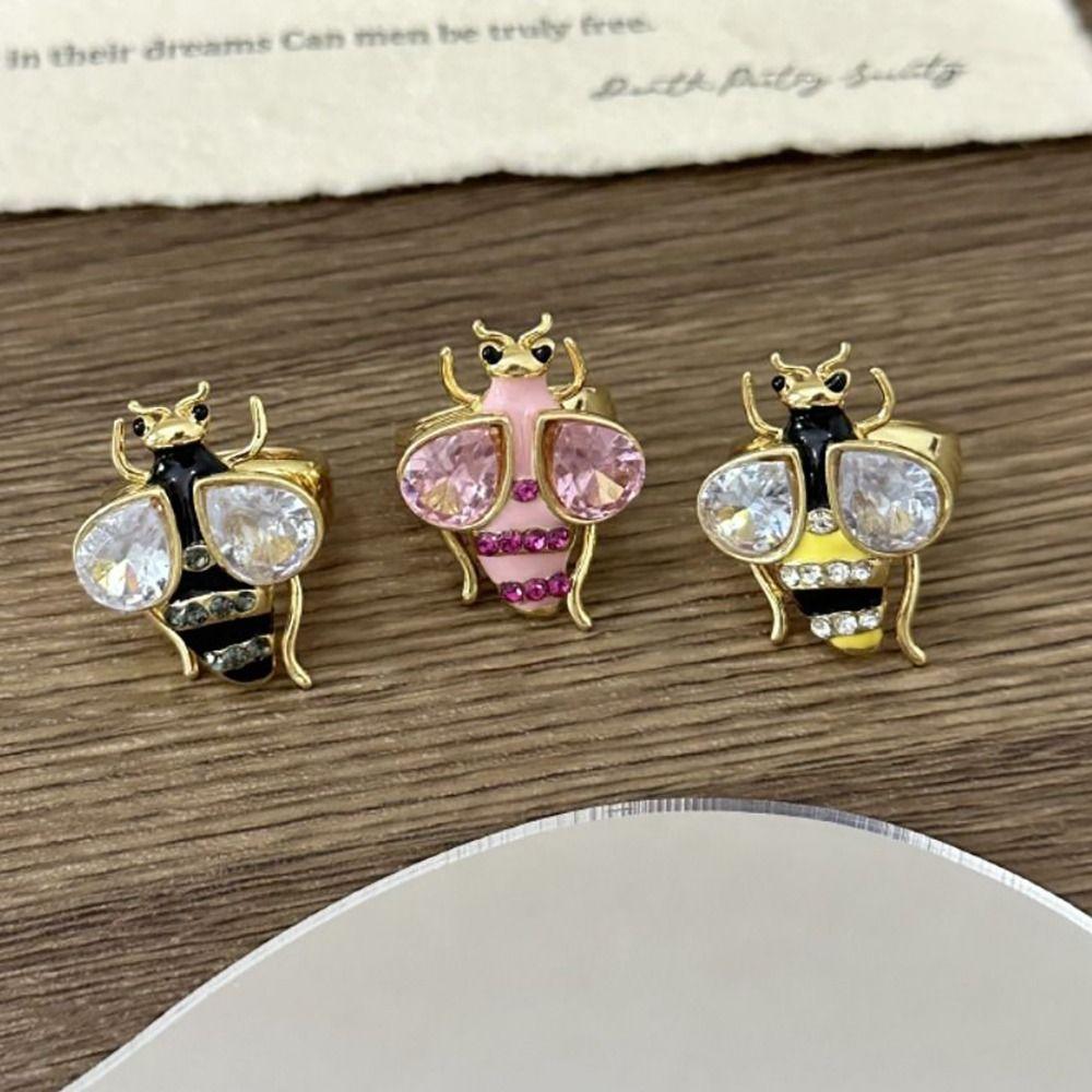 Y2K Style Vintage Bee Ring Enamel Design Colorful Bee Ring Rhinestone Bee Ring Punk Style