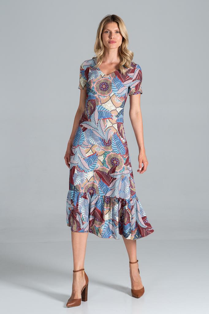 Summer midi dress with a pattern and short sleeves - M827 size