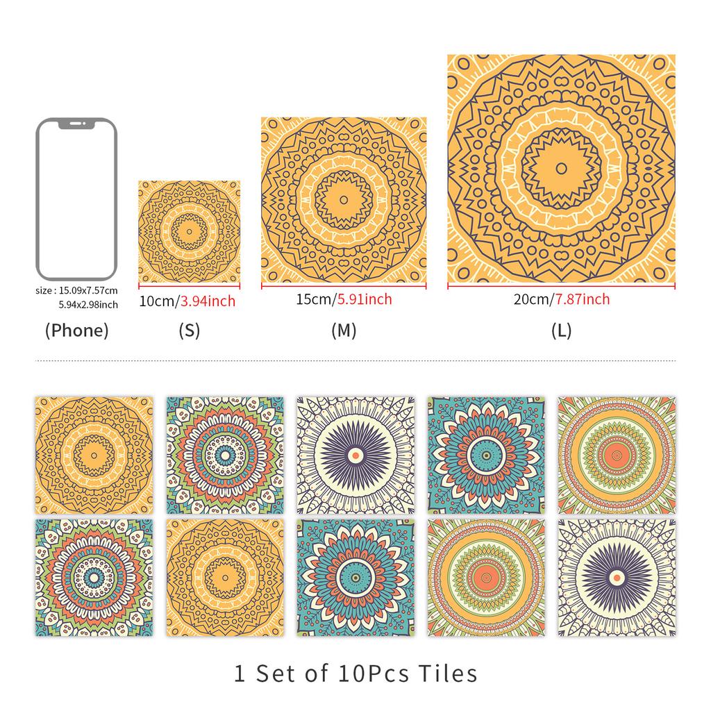 10 штук Кирпич с мандалой Самоклеящаяся наклейка на стену Водонепроницаемая Маслостойкая Кухня Гостиная Настенное украшение Европейская Кристальная Наклейка для плитки