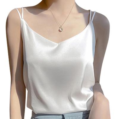 DAYCLOSET Двойной крест tops2133 Женская майка, Атласный блеск, Бретели, Спина, Легкая, Весна/Лето, (JP, Алфавит, S, Стандартный, Белый)