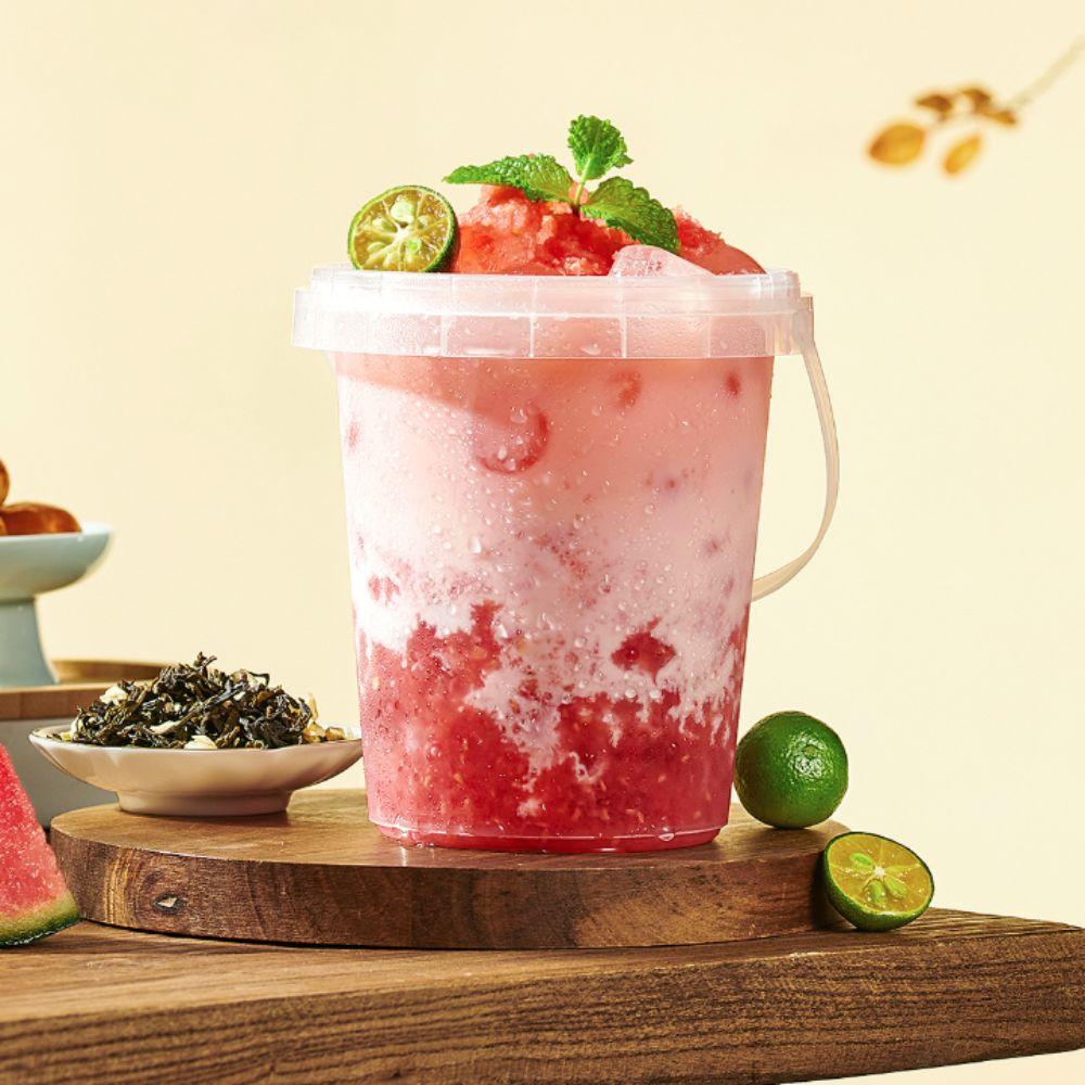 10pcs with Lid Ice Cube Bucket Food Grade Plastic Food Storage Jar Milk Tea Bucket Commercial