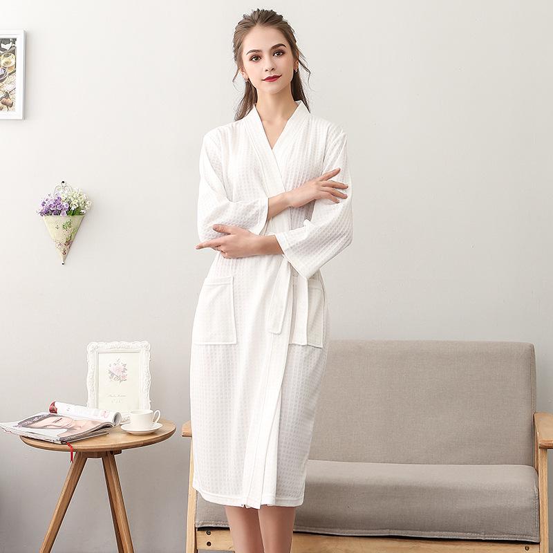 Spring-Summer Waffle Bathrobe: Unisex, Lightweight, 3/4 Sleeves, Korean Style, Absorbent