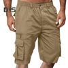 Мужские шорты с эластичным поясом, средней посадкой, однотонные шорты с множеством карманов, широкие летние пляжные шорты