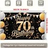 2D Happy 70th Birthday Backdrop Black Gold Ribbon Party Decoration