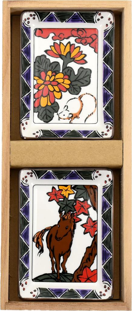 Керамическая карточка с изображением цветка индиго, Лицевая сторона, Зодиакальная тарелка, Крыса/Лошадь, 10 x 7 x В1,6 см, 41175