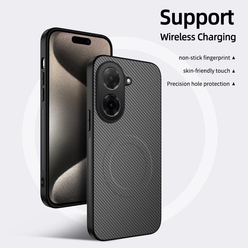 Чехол-накладка Redmi A5 4G с текстурой кожи из углеродного волокна, с защитой камеры и от падений, совместимый с MagSafe