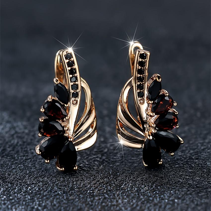 1 пара серег в форме цветка с черным цирконием для женщин, вечерние ювелирные изделия, роскошные серьги-капли золотого цвета с фруктами
