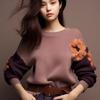 Autumn Outfit Purple Heavy Industry Hook Flower Lazy Sweater