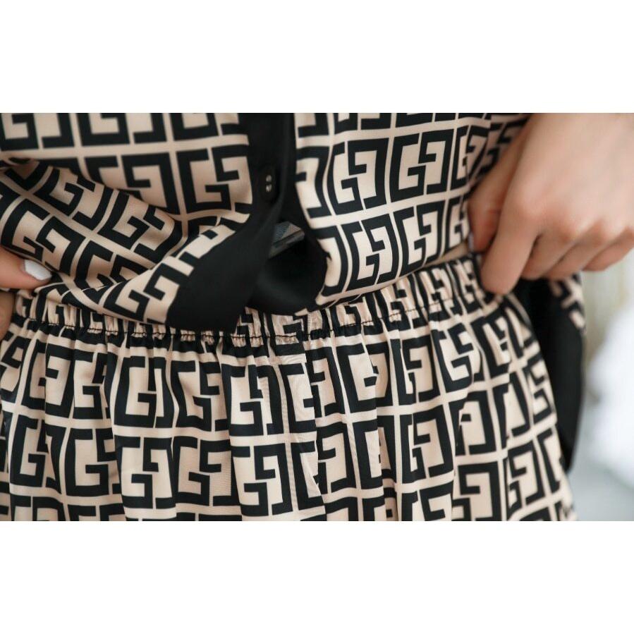 Женский пижамный комплект, роскошные кривые принты, одежда для сна с v-образным вырезом, короткая повседневная домашняя одежда из искусственного шелка, 2 шт., ночная рубашка Femme