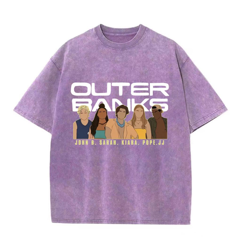 Футболка с принтом Outer Bank, модная спортивная футболка для пары, повседневный топ в стиле Харадзюку, винтажная футболка в стиле ретро с эффектом потертости
