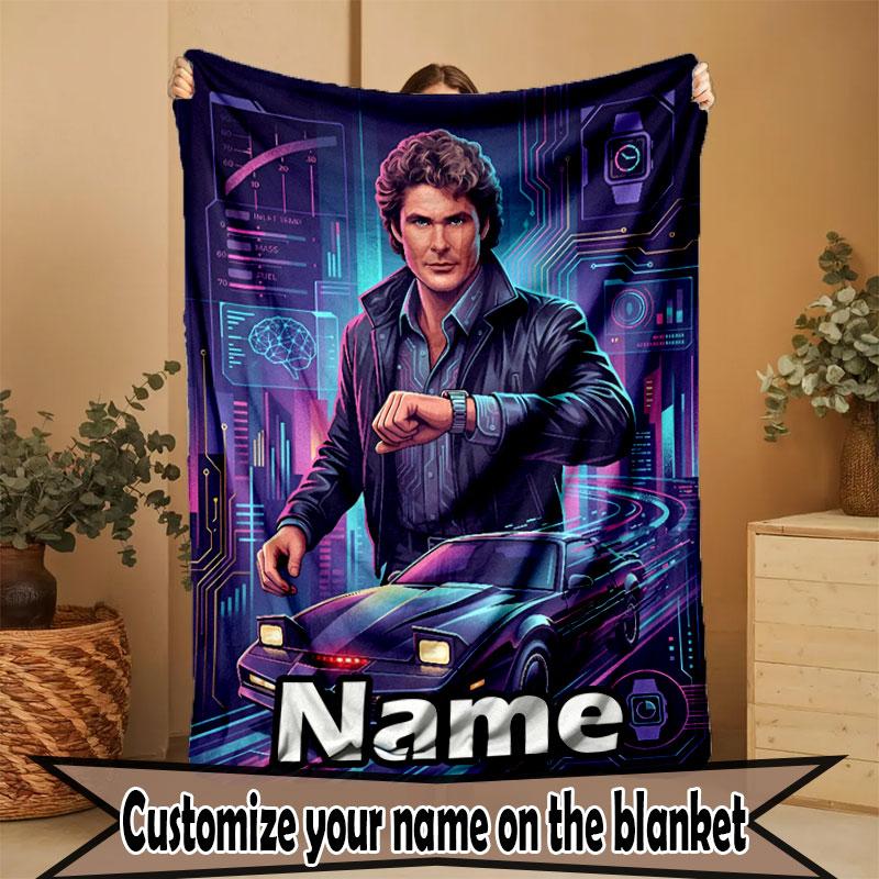 Custom Name Personalized Knight Rider Print Blanket, Home Decor, Bedroom, Sofa, Camping, Couch, Gifts for Birthday Christmas