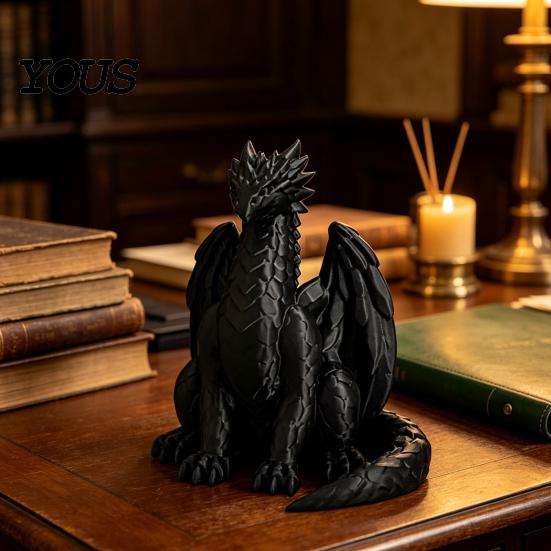 Декоративные коллекционные игрушки 3D-печатная статуэтка сидящего черного дракона, фэнтезийная западная фигурка, изысканные ремесленные украшения, готический декор