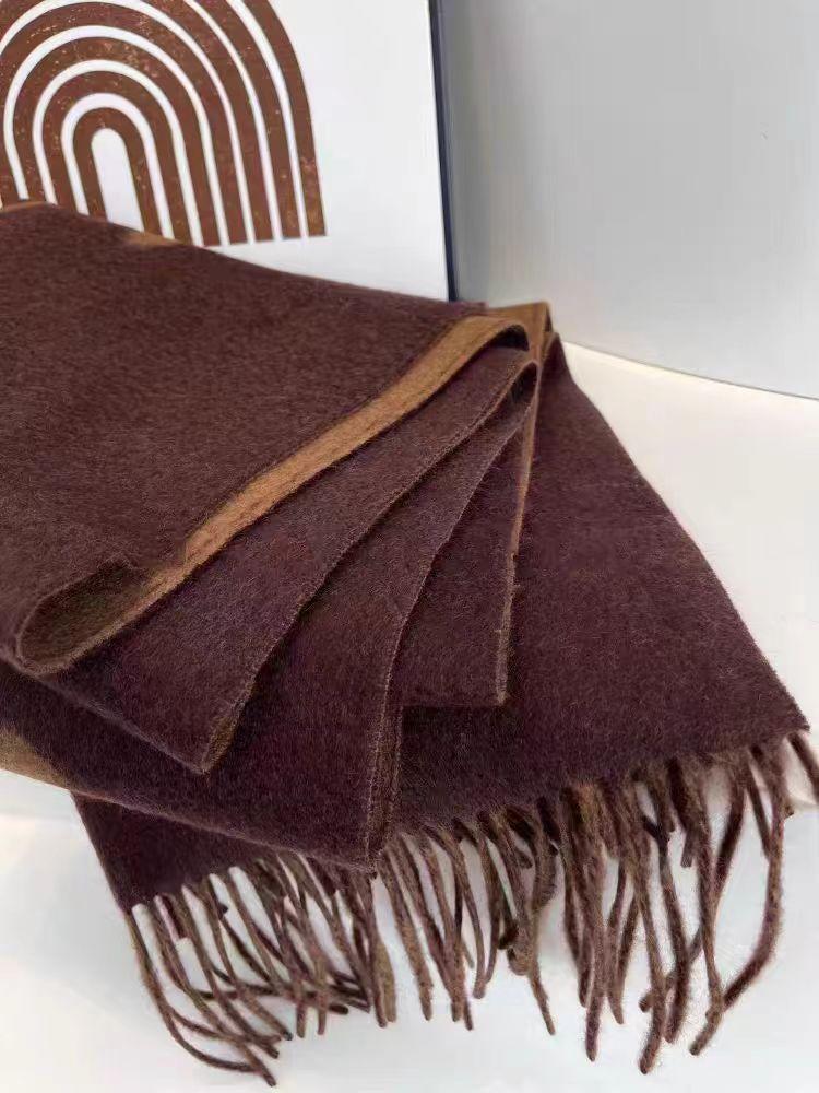 Double-sided Wool Cashmere Scarf Women's High-end Autumn and Winter Presbyopia Letter Shawl