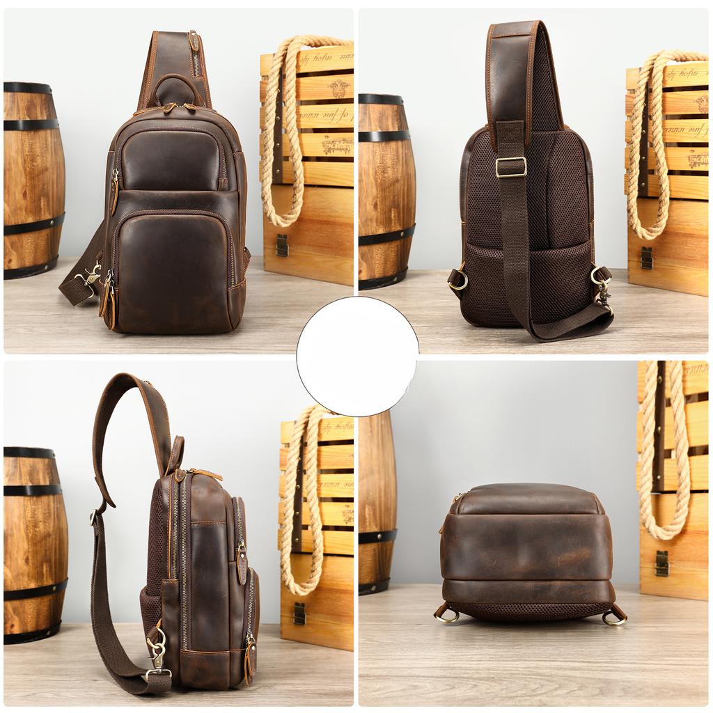 Мужская нагрудная сумка в стиле ретро, вместительная, многофункциональная, из натуральной кожи, повседневная и простая сумка на одно плечо