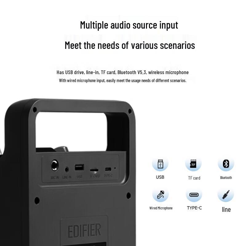 Edifier PP205S Портативная Bluetooth-колонка для K-песен с двумя микрофонами, штекер CN (адаптер в комплекте)