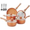 Pots and Pans Ultra Nonstick, Pre-Installed 11pcs Cookware Set Copper with Ceramic Coating, Stay Cool Handle & Nylon Kitchen Utensils, Gas,  PFOA Free