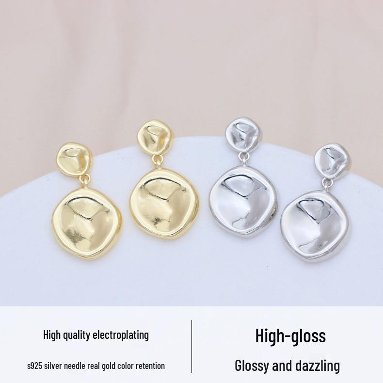 Минималистичные геометрические серьги-пусеты из серебряных игл S925, полированное золото, модная роскошь, трансграничные бестселлеры, ювелирные украшения для ушей.