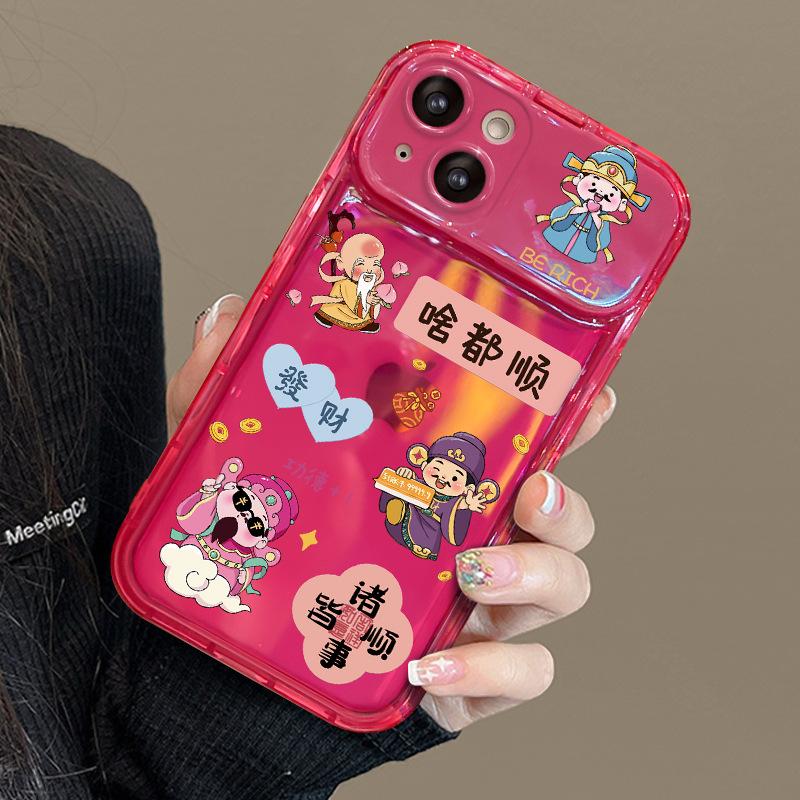 Все гладко и Бог богатства подходит для Apple 15pro чехол для мобильного телефона iphone16 флип-зеркало 14 силиконовый анти-падение xs/xr