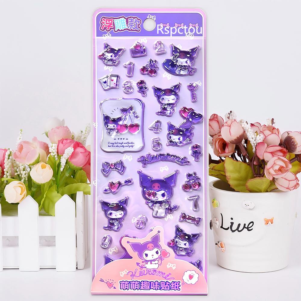 4 шт. Sanrio Аниме 3D Кристаллические рельефные наклейки Милые Куроми Моя Мелоди Почакко Мультяшные наклейки для телефона, ноутбука, холодильника Каваи наклейка Игрушка