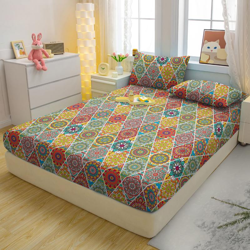 Simple 3-Piece Modern Bohemia Pattern Matte Three Piece Fitted Sheet Set, Bedroom Printed Bed Cover Set, Bedding