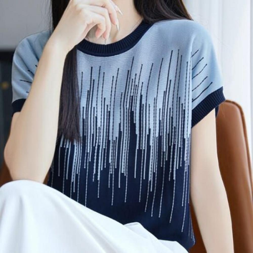Navava Nk3054 Digital Graphic Color Block Short Sleeve Knit Tee