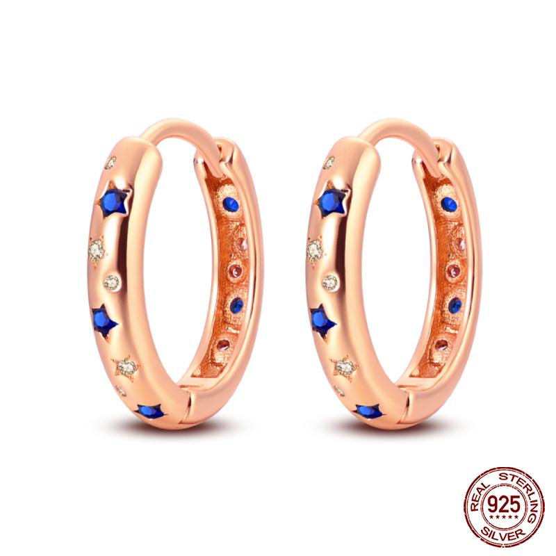 100% 925 Sterling Silver Rose Gold Heart Geometric Pave CZ Hoop Earrings for Women Wedding Engagement Birthday Jewelry Gift 2023