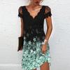 2024 Summer Women's French Print V-Neck Lace Short-Sleeve Dress