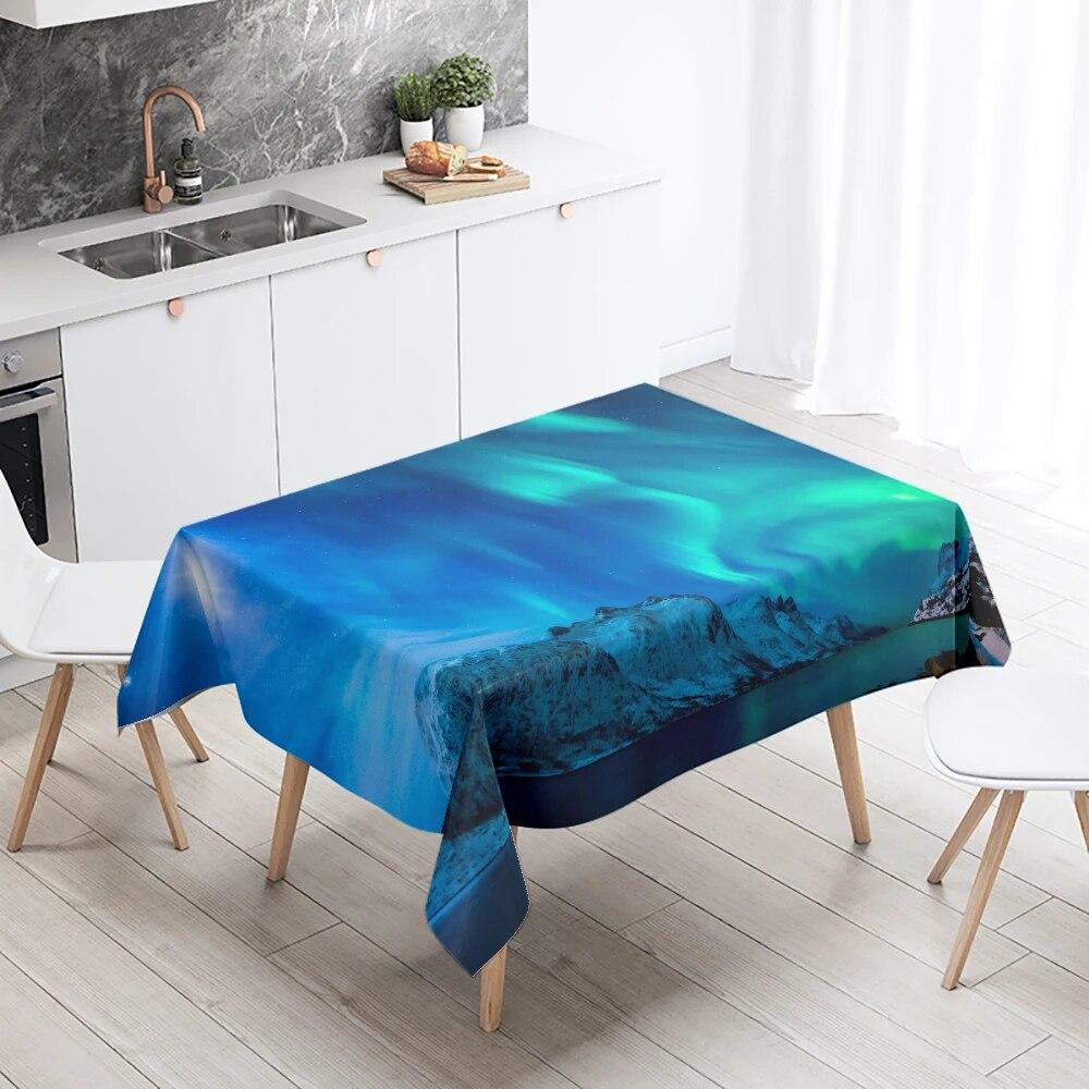 Milky Way Starry Sky Tablecloth  Aurora Scene  Party Restaurant Decoration Antifouling Waterproof Table