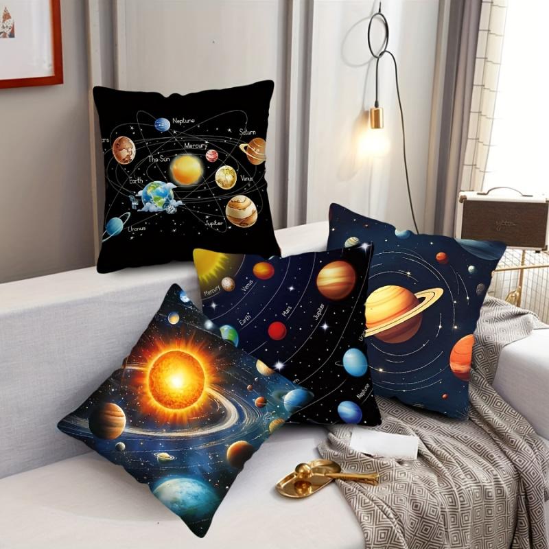 Vikama Solar System Planetary Cushion Cover Starry Sky Cosmic Print Cushion Cover Sofa Bedroom Decorative Pillowcase