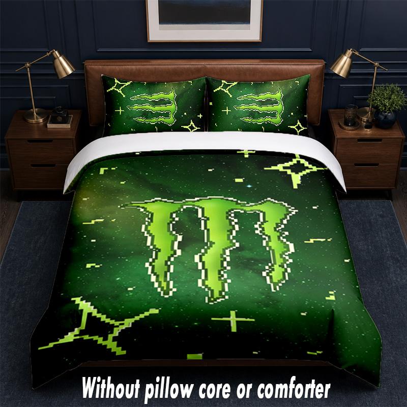 Monster Energy Design Bed Bedding Set 1 Duvet Cover + 2 Pillowcases Soft Breathable Household Bed Linens