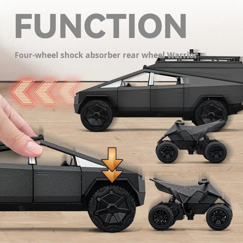 Масштаб 1/24 Пикап Tesla Кемпинг Автодом Модель автомобиля Литой металл Игрушечные транспортные средства Модель автомобиля Звук Свет Коллекция Детская игрушка Подарок